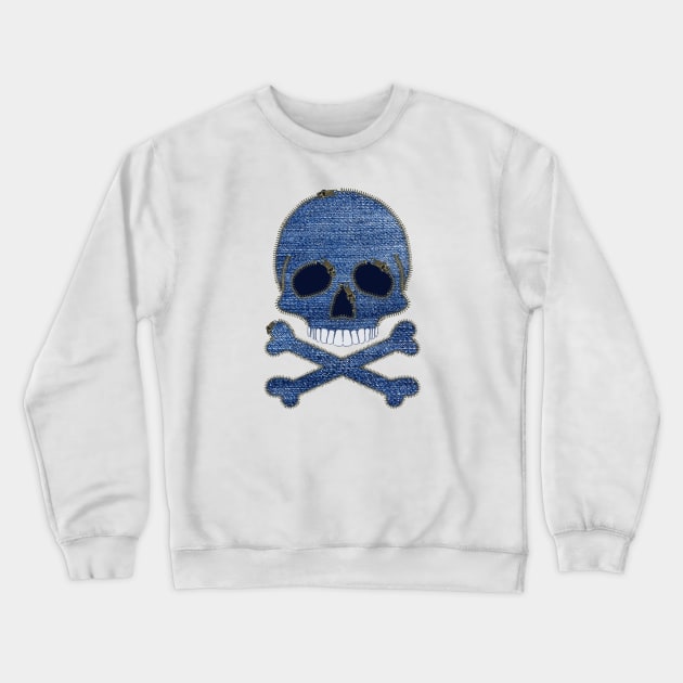 Denim Zipper Skull and Crossbones Crewneck Sweatshirt by Nuletto